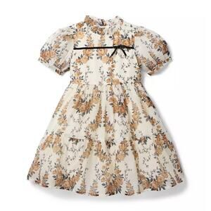 JANIE AND JACK The Floral Harmony Dress Nutmeg Cream Puff Sleeves - Girls Sz 8